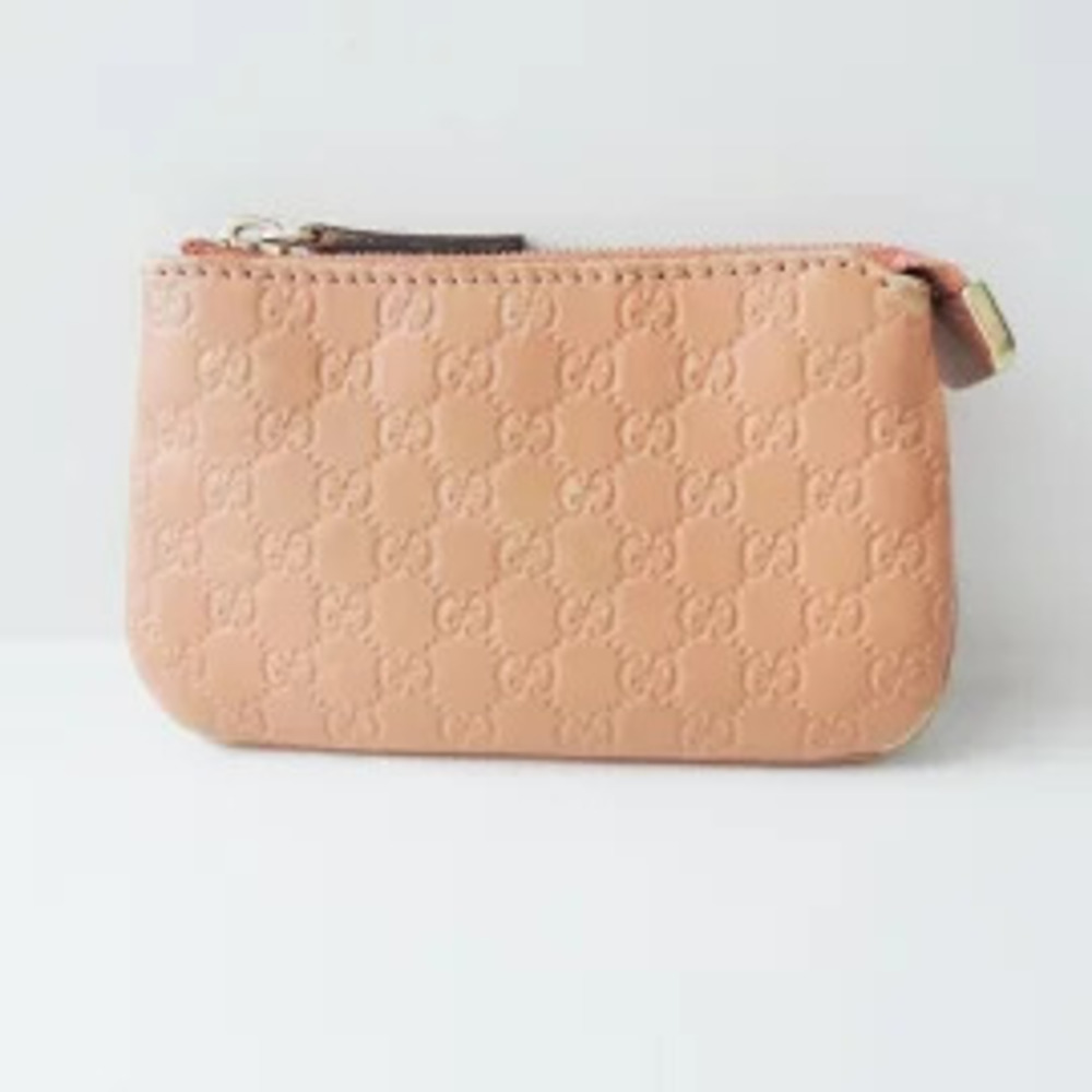 Gucci Microguccissima coin case Wallet Key Ring Pink Beige Cream Leather